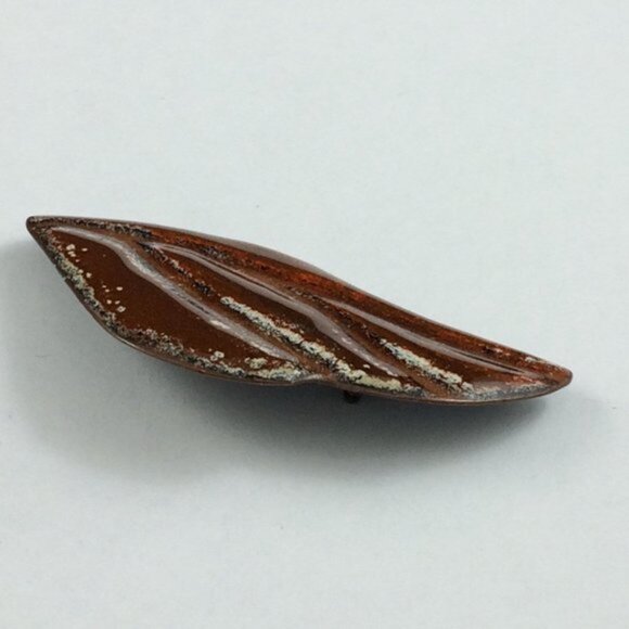 Enamel on Copper Brooch Pin Signed Leaf Wing Abstract Shape B Clark Brown - Picture 8 of 12